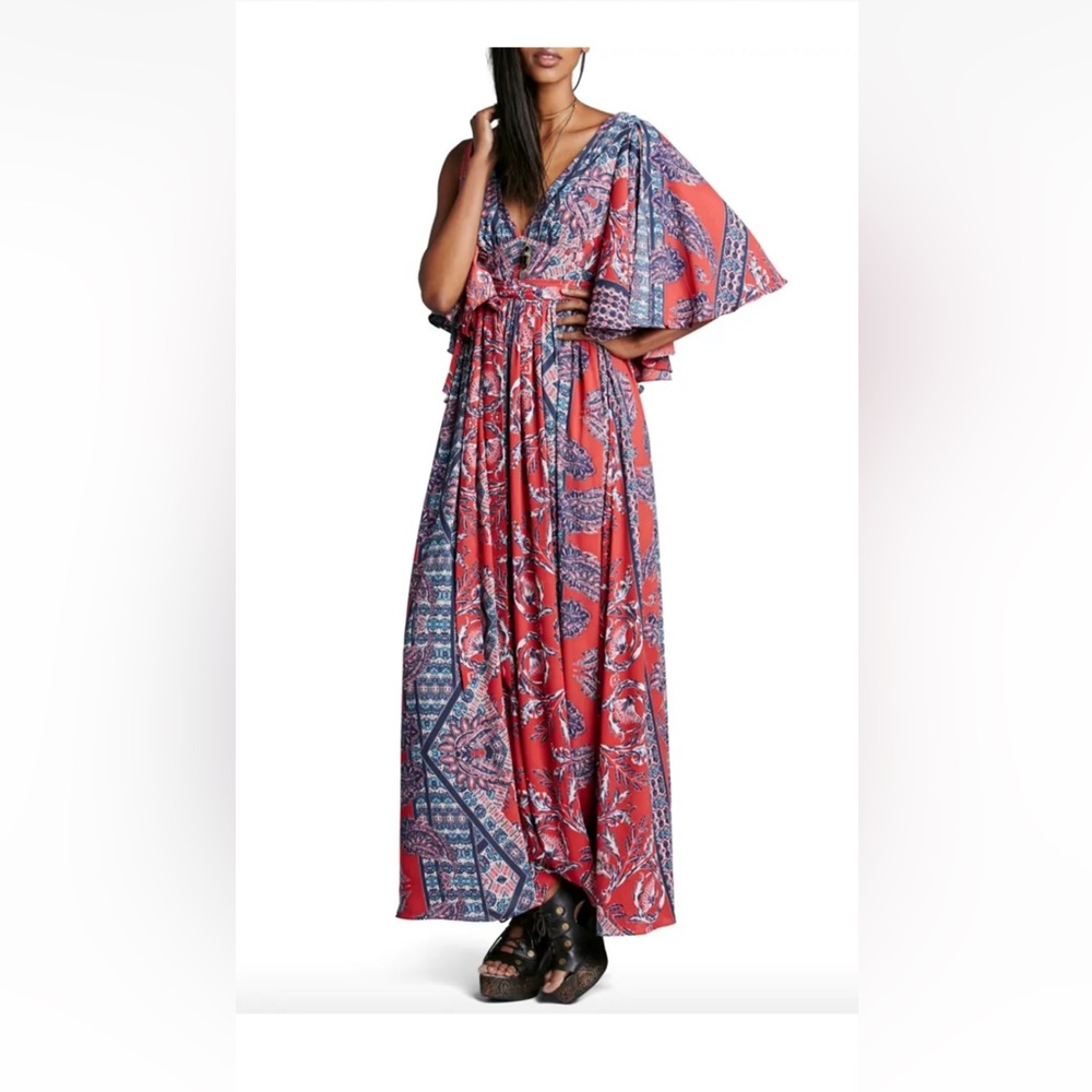 Free people Fern maxi dress coral blue size 2